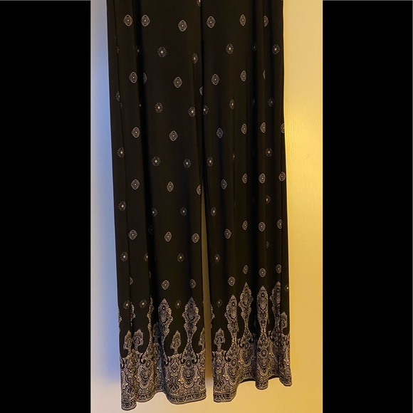 Roz & Ali Boho Black and Beige Wide Leg Pants Sz PM - Picture 2 of 5